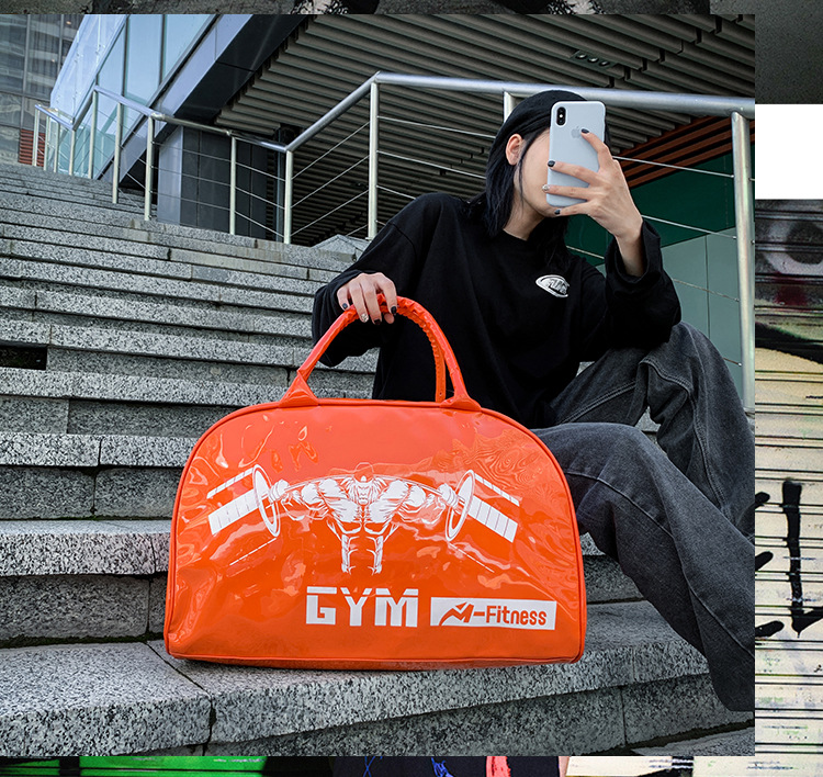Customizable Gym Bag Fashion PVC Patent Leather Mirror Waterproof Men's and Women's Handbags Gymnastic Valise Factory Direct Sales