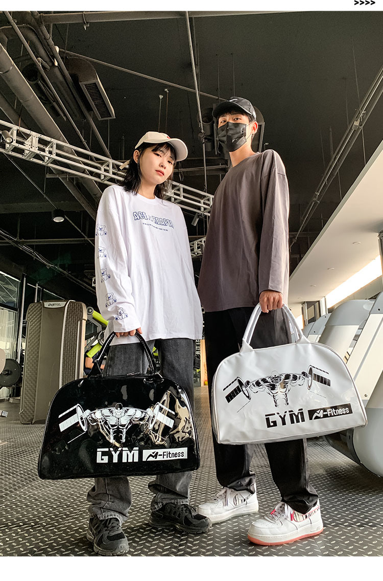 Customizable Gym Bag Fashion PVC Patent Leather Mirror Waterproof Men's and Women's Handbags Gymnastic Valise Factory Direct Sales