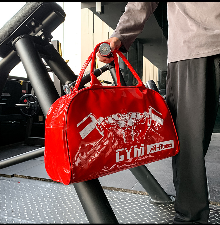 Customizable Gym Bag Fashion PVC Patent Leather Mirror Waterproof Men's and Women's Handbags Gymnastic Valise Factory Direct Sales