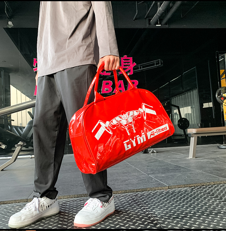 Customizable Gym Bag Fashion PVC Patent Leather Mirror Waterproof Men's and Women's Handbags Gymnastic Valise Factory Direct Sales