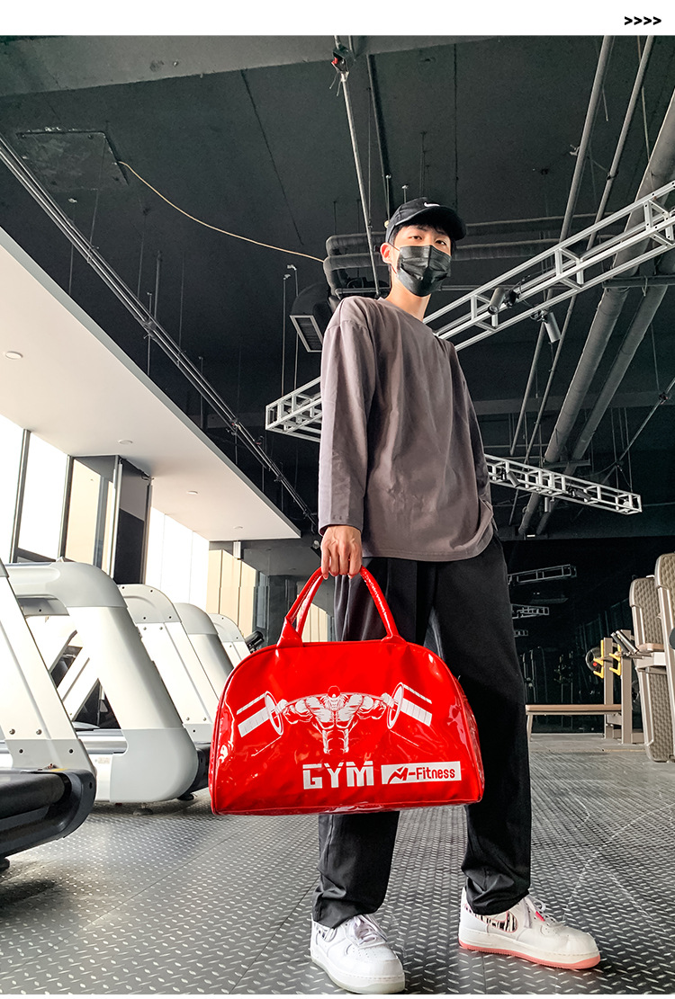 Customizable Gym Bag Fashion PVC Patent Leather Mirror Waterproof Men's and Women's Handbags Gymnastic Valise Factory Direct Sales