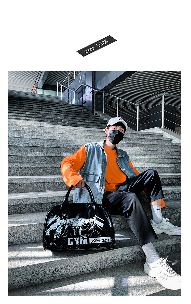 Customizable Gym Bag Fashion PVC Patent Leather Mirror Waterproof Men's and Women's Handbags Gymnastic Valise Factory Direct Sales
