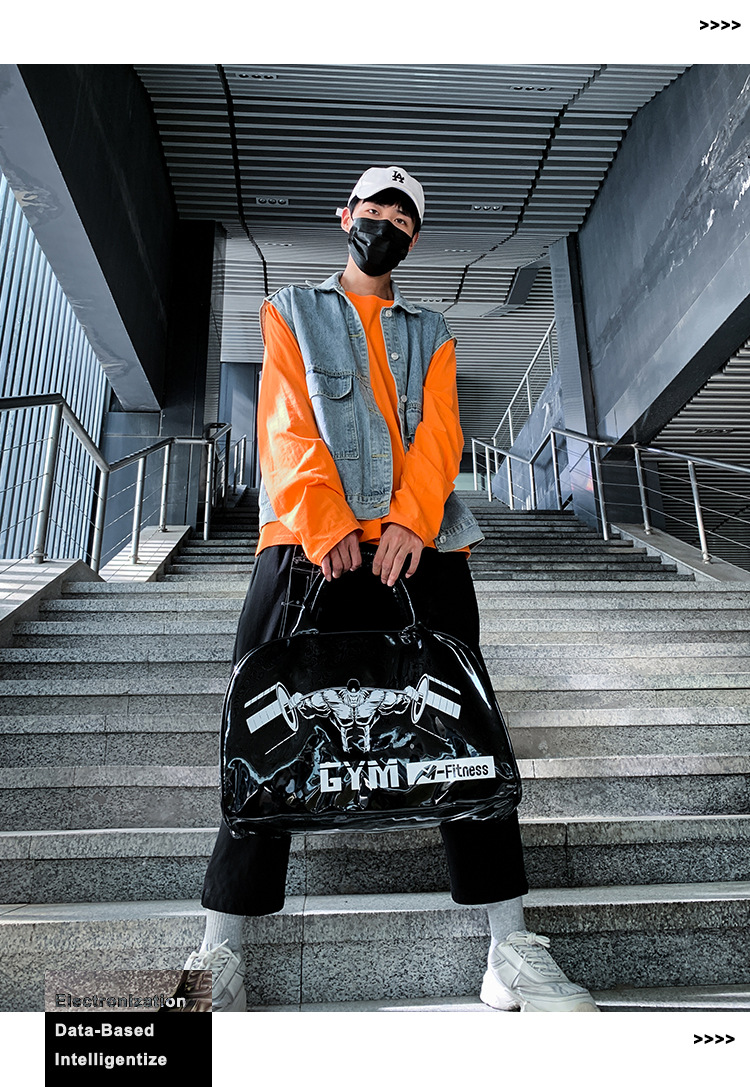 Customizable Gym Bag Fashion PVC Patent Leather Mirror Waterproof Men's and Women's Handbags Gymnastic Valise Factory Direct Sales