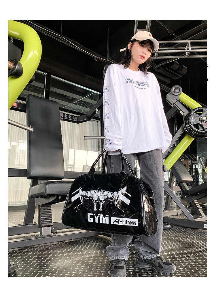Customizable Gym Bag Fashion PVC Patent Leather Mirror Waterproof Men's and Women's Handbags Gymnastic Valise Factory Direct Sales