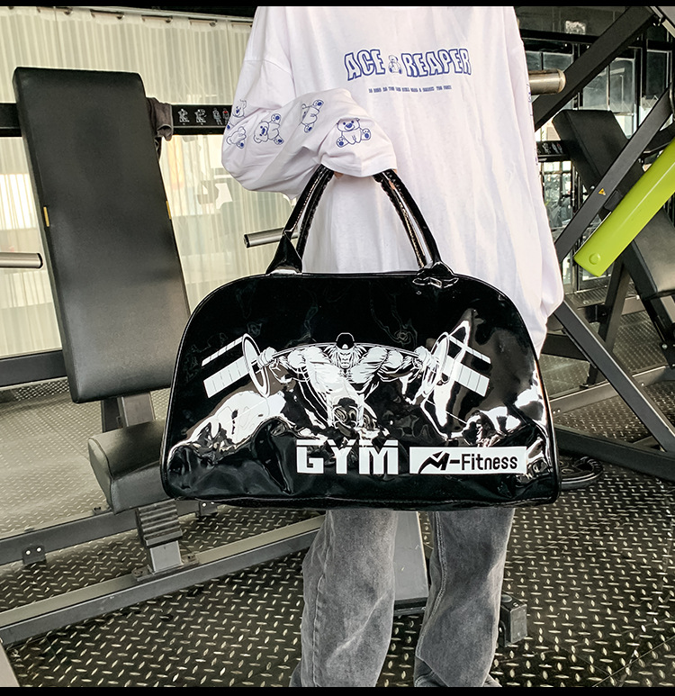 Customizable Gym Bag Fashion PVC Patent Leather Mirror Waterproof Men's and Women's Handbags Gymnastic Valise Factory Direct Sales