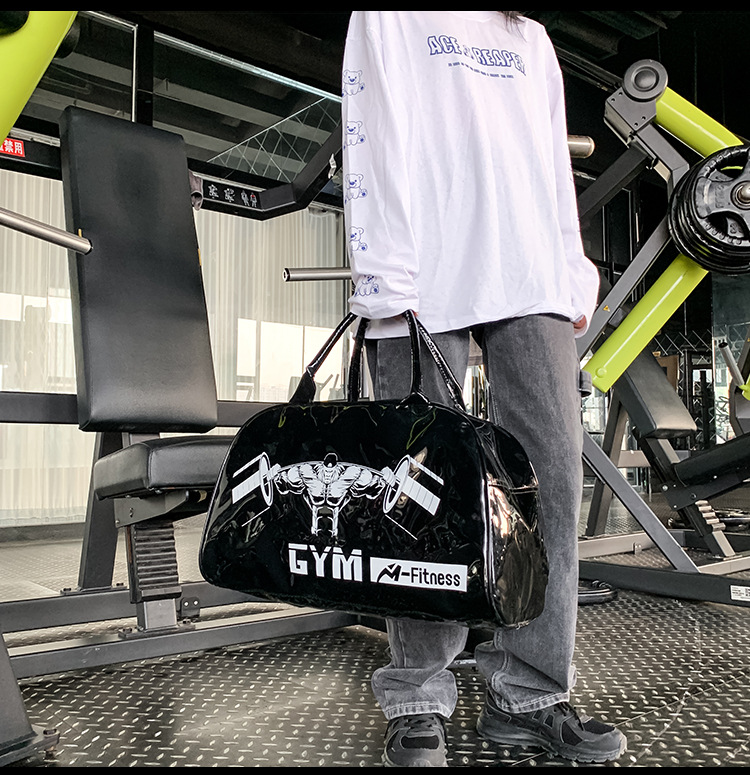Customizable Gym Bag Fashion PVC Patent Leather Mirror Waterproof Men's and Women's Handbags Gymnastic Valise Factory Direct Sales