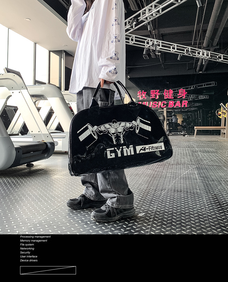 Customizable Gym Bag Fashion PVC Patent Leather Mirror Waterproof Men's and Women's Handbags Gymnastic Valise Factory Direct Sales