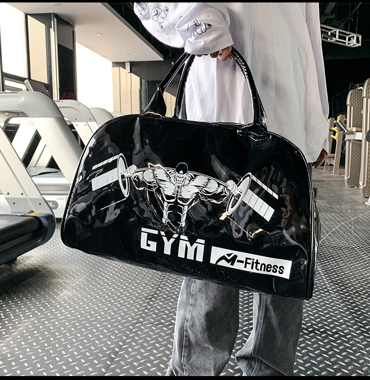 Customizable Gym Bag Fashion PVC Patent Leather Mirror Waterproof Men's and Women's Handbags Gymnastic Valise Factory Direct Sales