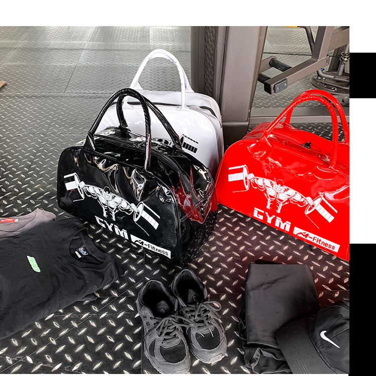 Customizable Gym Bag Fashion PVC Patent Leather Mirror Waterproof Men's and Women's Handbags Gymnastic Valise Factory Direct Sales