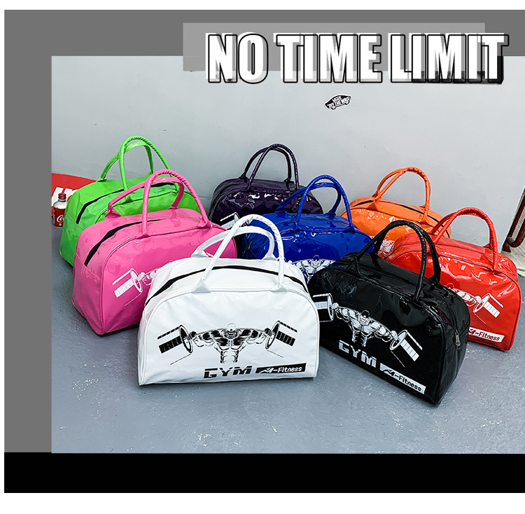 Customizable Gym Bag Fashion PVC Patent Leather Mirror Waterproof Men's and Women's Handbags Gymnastic Valise Factory Direct Sales