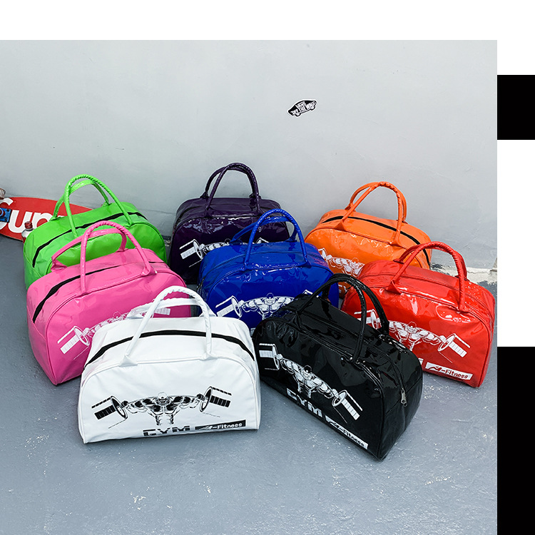 Customizable Gym Bag Fashion PVC Patent Leather Mirror Waterproof Men's and Women's Handbags Gymnastic Valise Factory Direct Sales