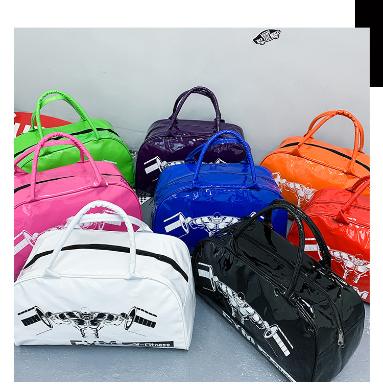 Customizable Gym Bag Fashion PVC Patent Leather Mirror Waterproof Men's and Women's Handbags Gymnastic Valise Factory Direct Sales