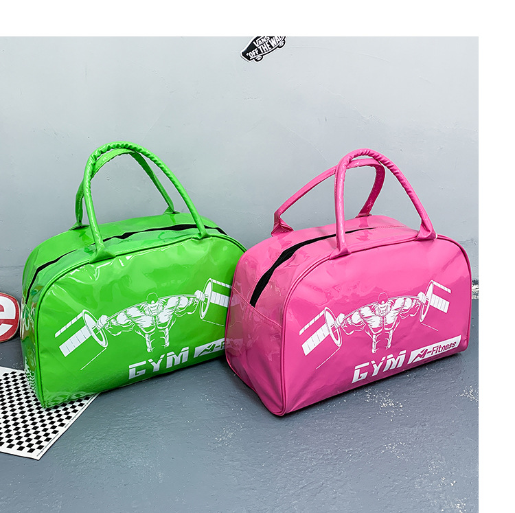 Customizable Gym Bag Fashion PVC Patent Leather Mirror Waterproof Men's and Women's Handbags Gymnastic Valise Factory Direct Sales