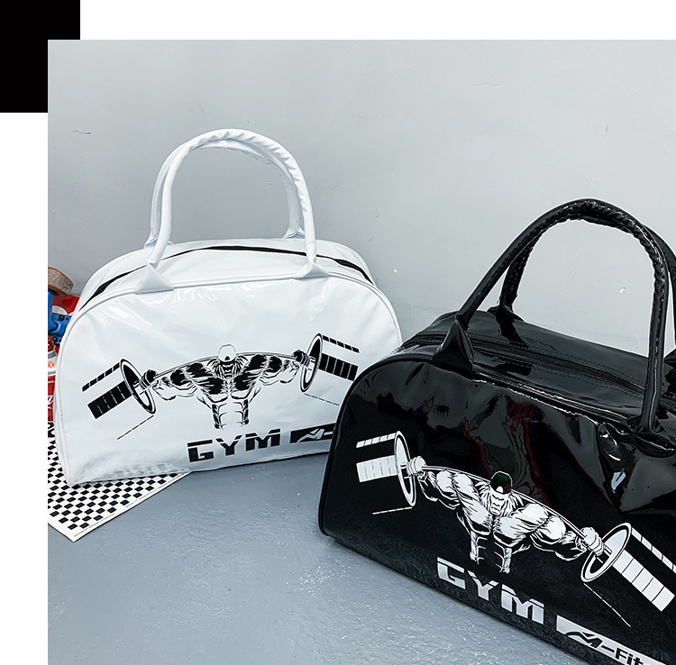 Customizable Gym Bag Fashion PVC Patent Leather Mirror Waterproof Men's and Women's Handbags Gymnastic Valise Factory Direct Sales