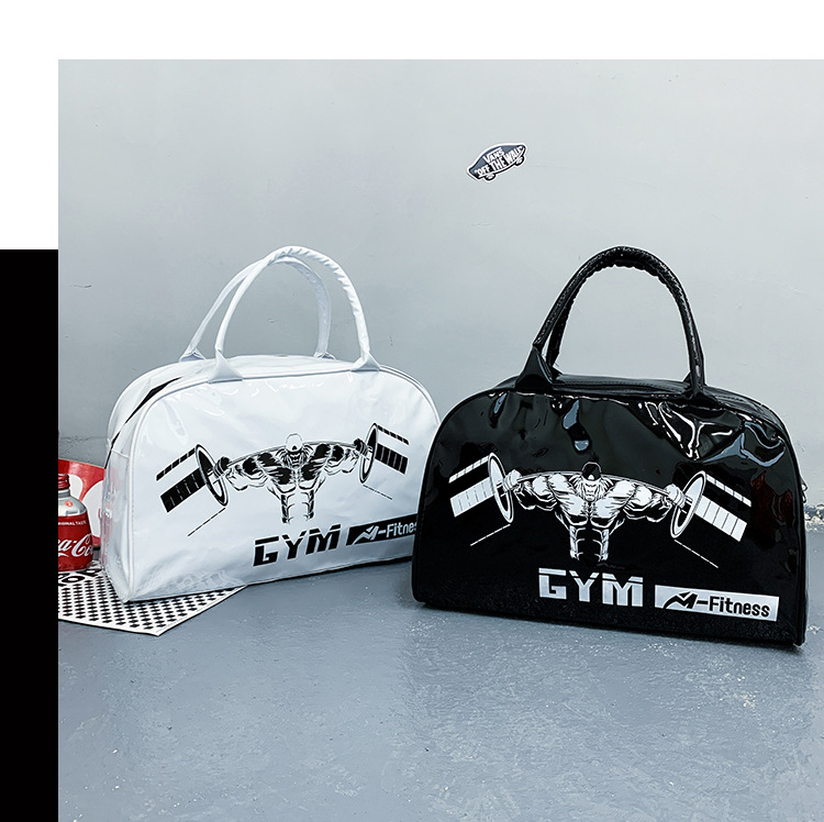 Customizable Gym Bag Fashion PVC Patent Leather Mirror Waterproof Men's and Women's Handbags Gymnastic Valise Factory Direct Sales
