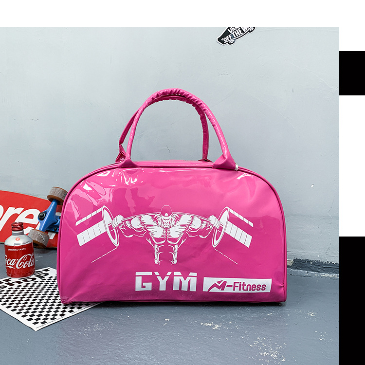 Customizable Gym Bag Fashion PVC Patent Leather Mirror Waterproof Men's and Women's Handbags Gymnastic Valise Factory Direct Sales