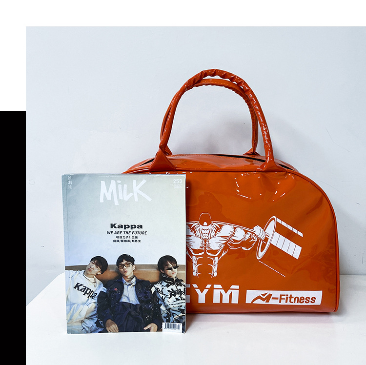 Customizable Gym Bag Fashion PVC Patent Leather Mirror Waterproof Men's and Women's Handbags Gymnastic Valise Factory Direct Sales
