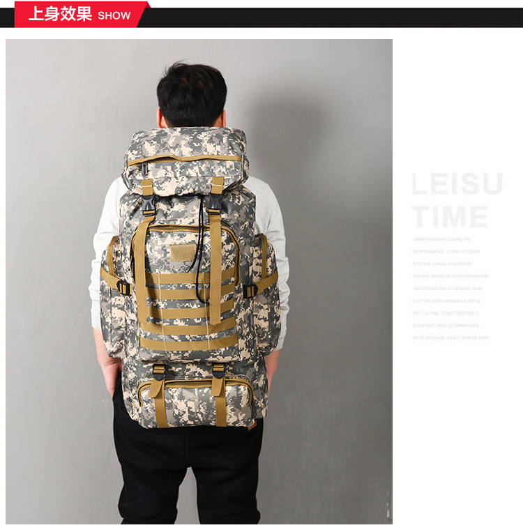 Exclusive for Cross-Border Large-Capacity Backpack Camouflage Outdoor Backpack Travel Mountaineering Bag Camping Tactics Shiralee 70L