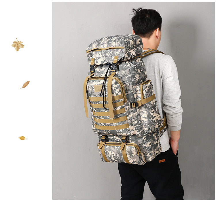 Exclusive for Cross-Border Large-Capacity Backpack Camouflage Outdoor Backpack Travel Mountaineering Bag Camping Tactics Shiralee 70L