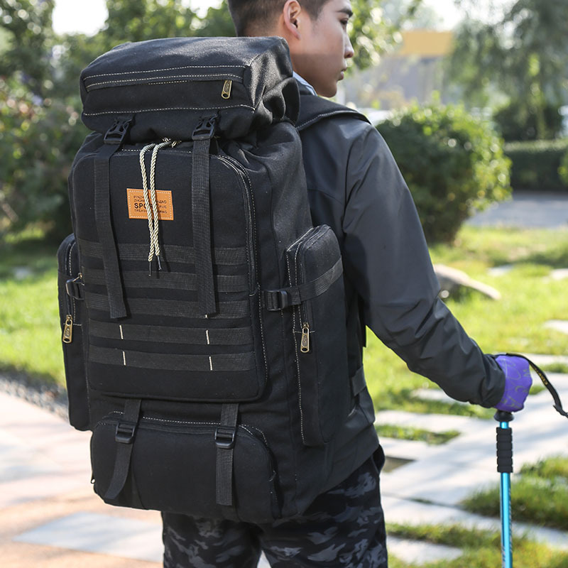 Cross-Border Exclusive Multi-Functional Outdoor Mountaineering Bag 80 Liter Canvas Large Capacity Backpack Travel Waterproof Rucksack