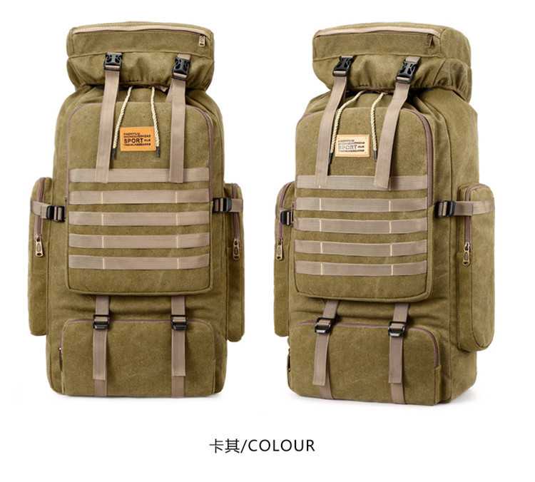 Cross-Border Exclusive Multi-Functional Outdoor Mountaineering Bag 80 Liter Canvas Large Capacity Backpack Travel Waterproof Rucksack