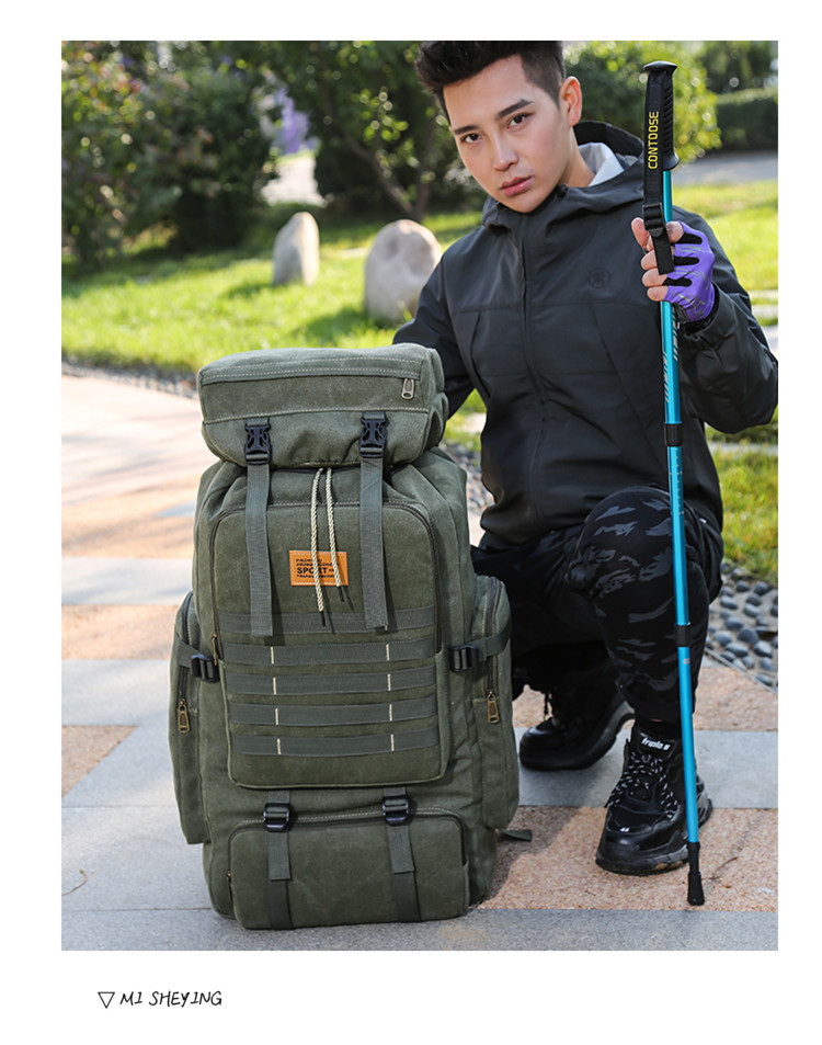 Cross-Border Exclusive Multi-Functional Outdoor Mountaineering Bag 80 Liter Canvas Large Capacity Backpack Travel Waterproof Rucksack