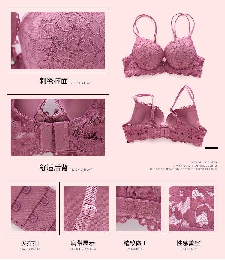 Small Chest Push up Adjustable Lace Girl Sexy Underwear Female Beauty Back Bra Breast Holding Bra Set #8855