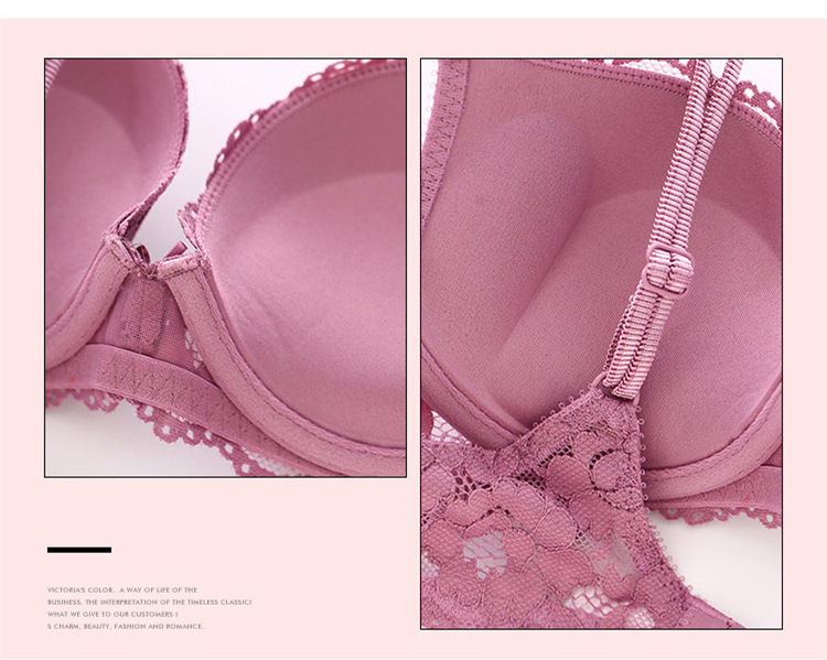 Small Chest Push up Adjustable Lace Girl Sexy Underwear Female Beauty Back Bra Breast Holding Bra Set #8855