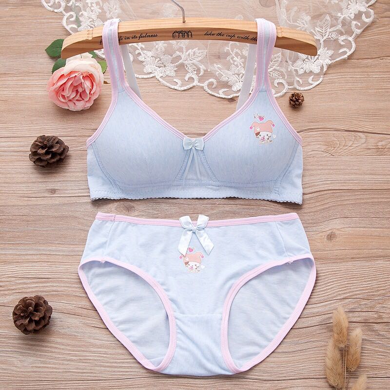 Sexy thin model cup girls bra without underwire cute pure cotton high school students underwear small bra set Sexy thin model cup girls bra without underwire cute pure cotton high school students underwear small bra set