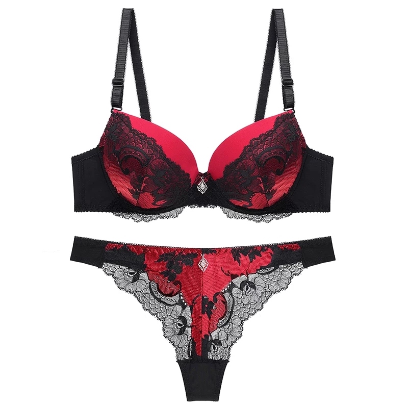 Popular European and American Foreign Trade Adjustable Bra Set with Steel Ring Top Thin Bottom Thick Push up Sexy Adjustable