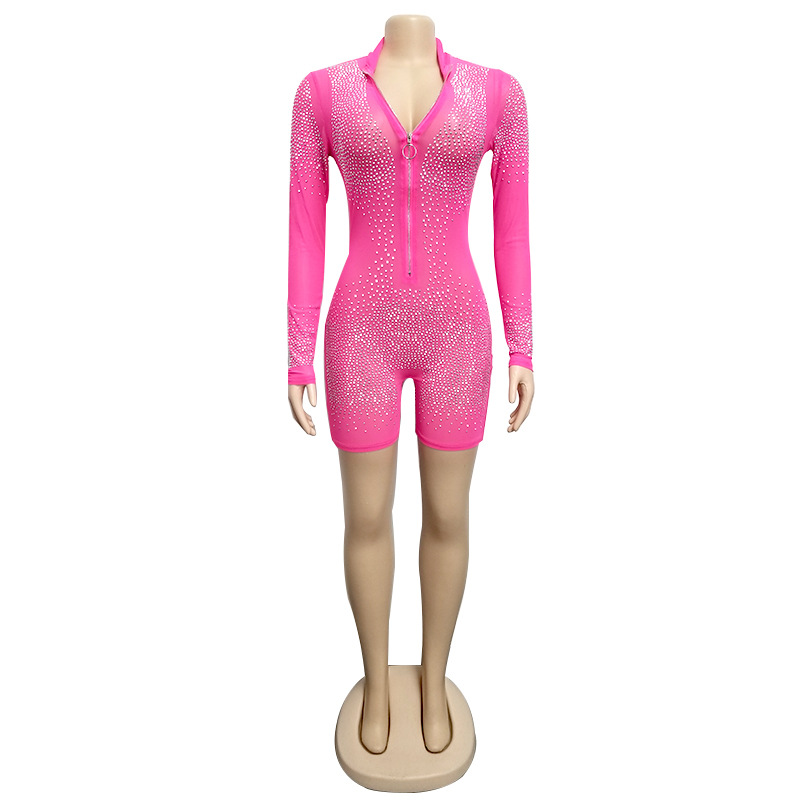 Cross-Border New EBay AliExpress Amazon European and American Women's Hot Drilling Mesh Sexy Long-Sleeved Jumpsuit H3243 Cross-Border New EBay AliExpress Amazon European and American Women's Hot Drilling Mesh Sexy Long-Sleeved Jumpsuit H3243