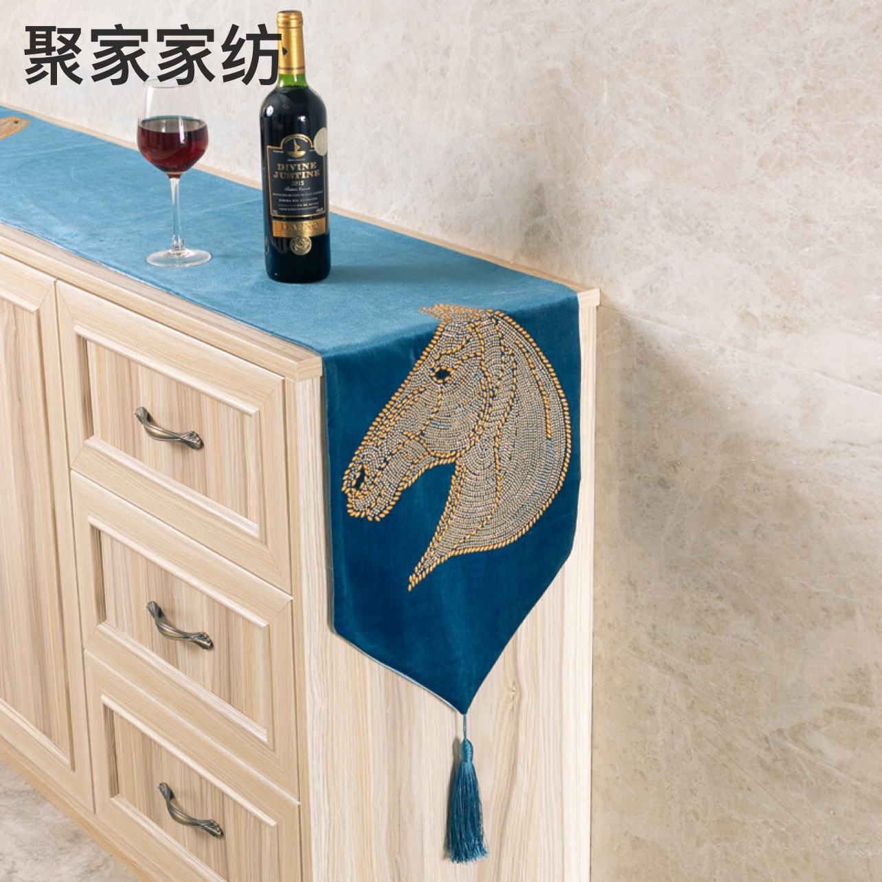 European Style Thickening High Density Velveteen Horse Head Hot Drilling Dining Table Table Runner Model Room Villa Dining Coffee Table Table Towel Bed Runner