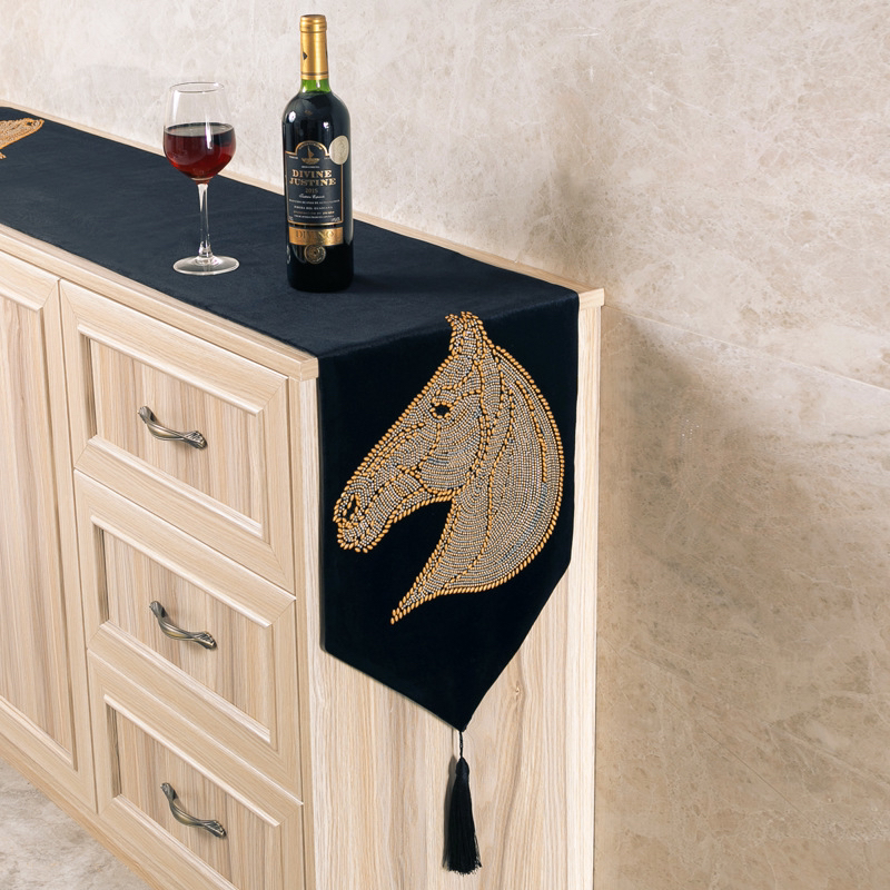 European Style Thickening High Density Velveteen Horse Head Hot Drilling Dining Table Table Runner Model Room Villa Dining Coffee Table Table Towel Bed Runner European Style Thickening High Density Velveteen Horse Head Hot Drilling Dining Table Table Runner Model Room Villa Dining Coffee Table Table Towel Bed Runner