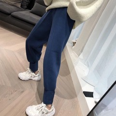 Drape Knit Wide-Leg Pants for Women 2021 Summer New Casual Long Pants Loose Heavy Embroidery Hot Drilling High Waist Cropped Pants