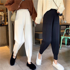 Drape Knit Wide-Leg Pants for Women 2021 Summer New Casual Long Pants Loose Heavy Embroidery Hot Drilling High Waist Cropped Pants