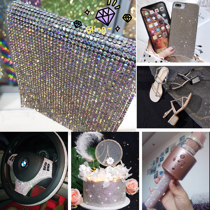 Cross-Border Rhinestones Paster Diamond Sticker Hot Drilling Glue Net Diamond Sticker Adhesive Crystal Glass Diamond Sticker Car Diamond Sticker Factory Wholesale