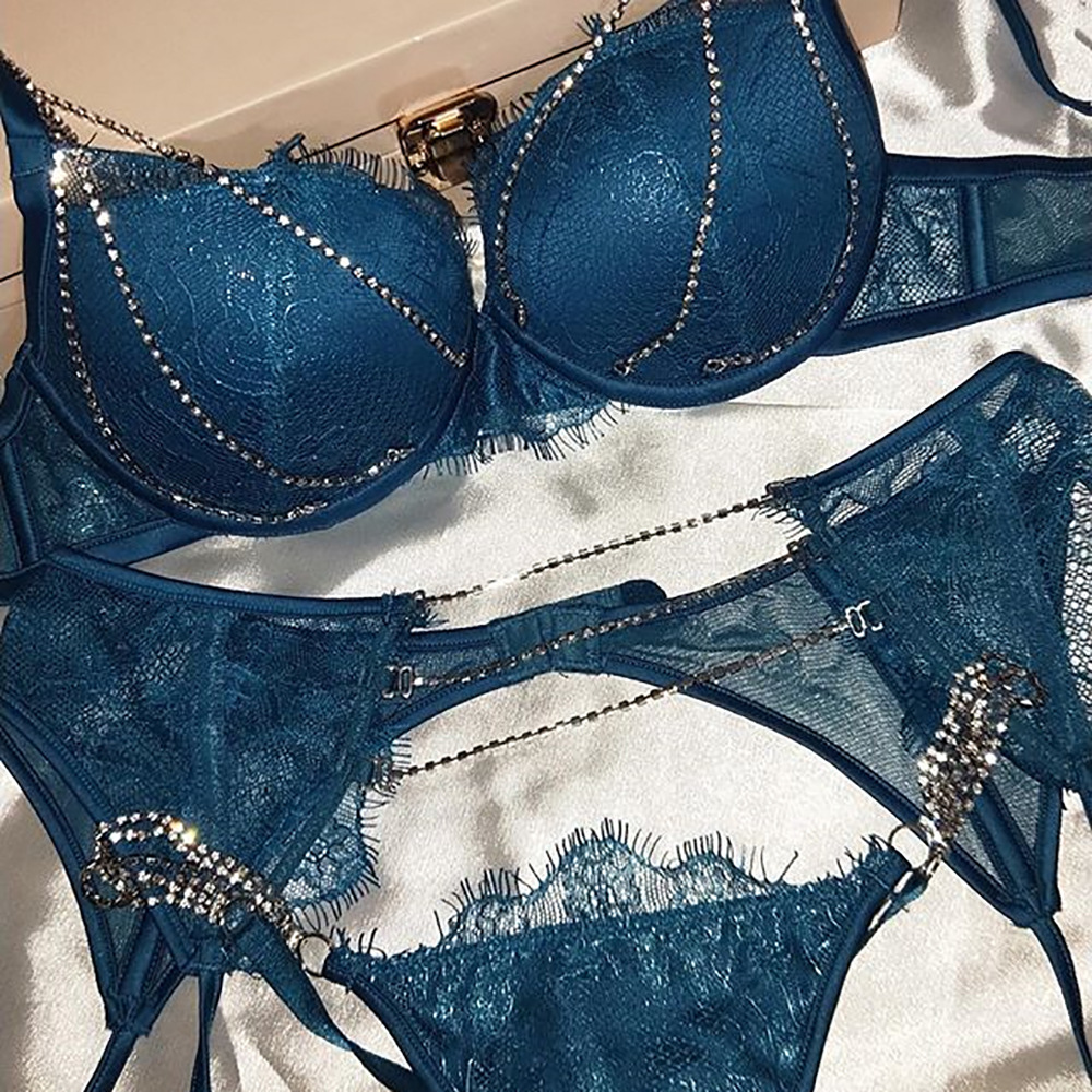 Heavy Craft Women's Fashion Sexy Gather Pushup Underwear Lace Hot Drilling ThreePiece Set 2019 New Style 6072 Heavy Craft Women's Fashion Sexy Gather Pushup Underwear Lace Hot Drilling ThreePiece Set 2019 New Style 6072