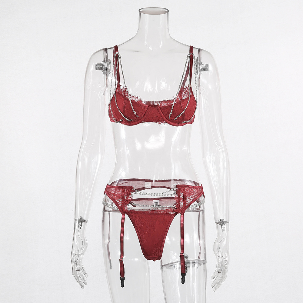 Heavy Craft Women's Fashion Sexy Gather Pushup Underwear Lace Hot Drilling ThreePiece Set 2019 New Style 6072 Heavy Craft Women's Fashion Sexy Gather Pushup Underwear Lace Hot Drilling ThreePiece Set 2019 New Style 6072