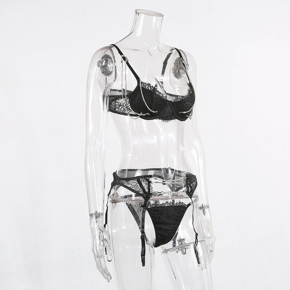 Heavy Craft Women's Fashion Sexy Gather Pushup Underwear Lace Hot Drilling ThreePiece Set 2019 New Style 6072 Heavy Craft Women's Fashion Sexy Gather Pushup Underwear Lace Hot Drilling ThreePiece Set 2019 New Style 6072