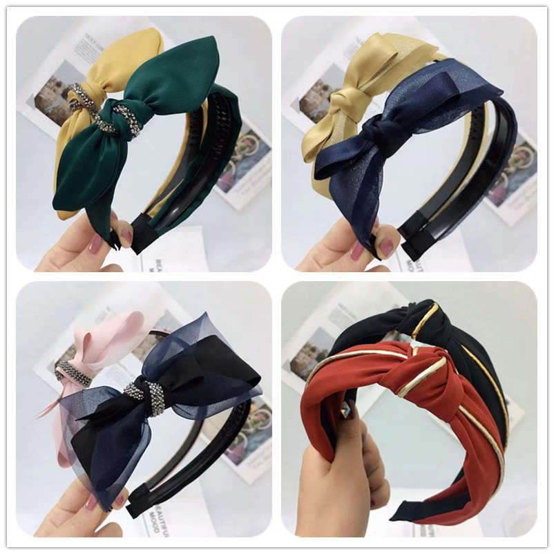 Korean Style New Wide Brim Rabbit Ears Hair Hoop Face Wash Vintage Bow Hair Accessories Knotted fabric heat press