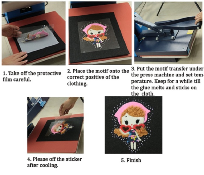 Custom heat press fabric hot fix motif for T-Shirt Custom heat press fabric hot fix motif for T-Shirt