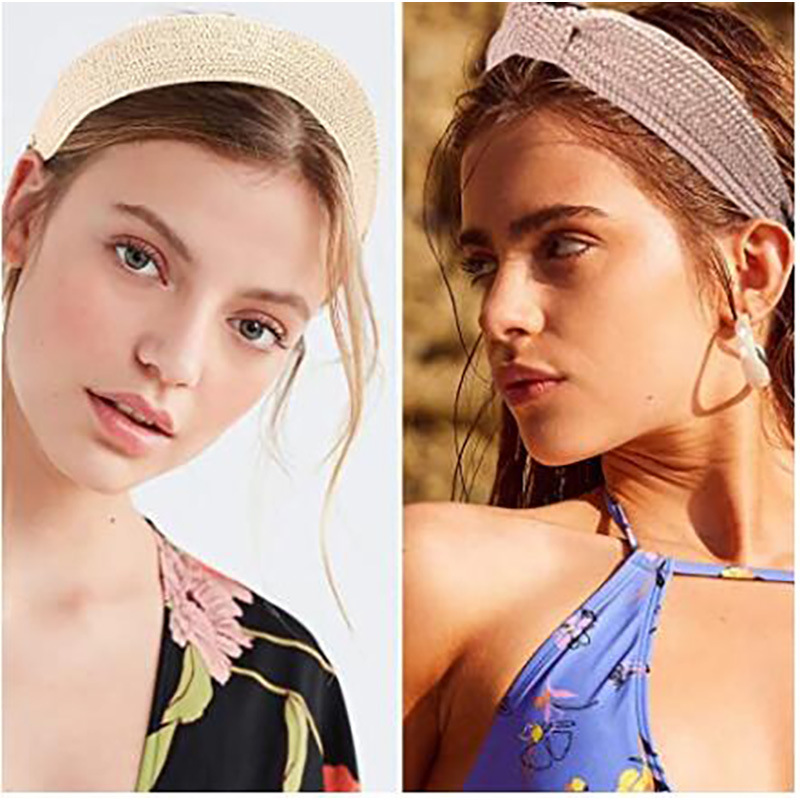 New Wide-Edged Headband Raffia Woven Headband European and American fabric heat press New Wide-Edged Headband Raffia Woven Headband European and American fabric heat press