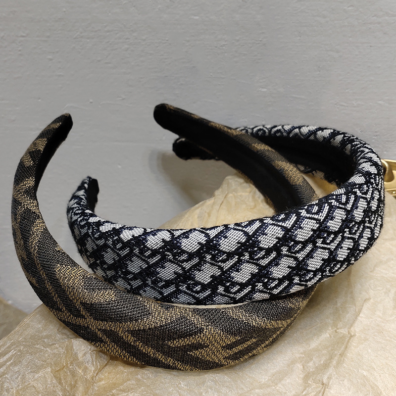 Headband Korean Dongdaemun Embroidery Letter Sponge outside Fashionable Vintage Headwear Houndstooth fabric heat press