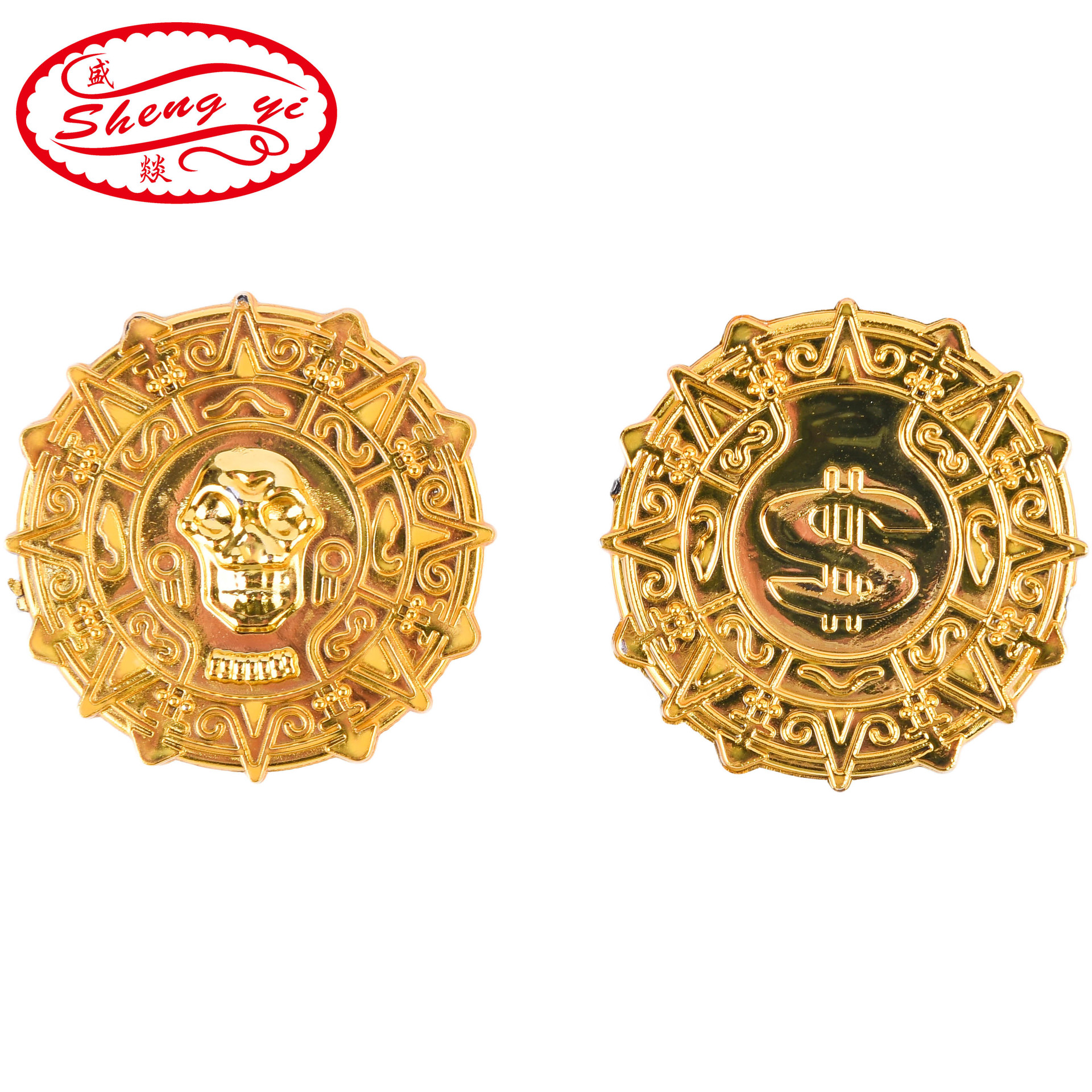 Cross-Border Hot Sale Electroplated Plastic Pirate Gold Coin 3.6cm Game Coin Chip Kindergarten Gifts Treasure Hunting Game