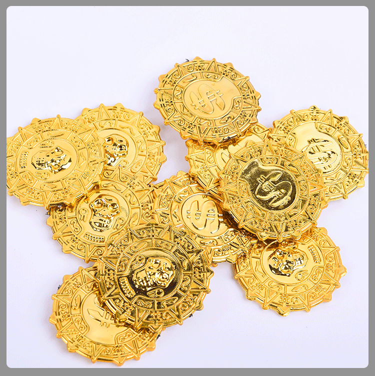 Cross-Border Hot Sale Electroplated Plastic Pirate Gold Coin 3.6cm Game Coin Chip Kindergarten Gifts Treasure Hunting Game