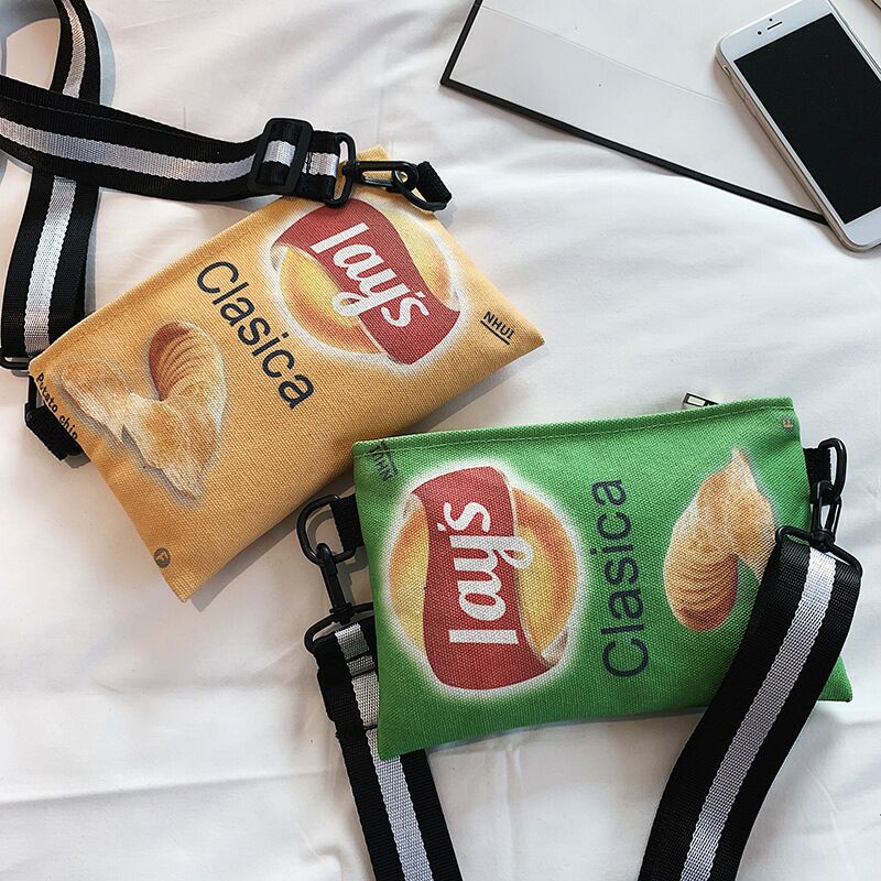 Cross border ins super hot personality potato chip bag one shoulder Cross bag wide strap canvas casual girls cartoon net red envelope Cross border ins super hot personality potato chip bag one shoulder Cross bag wide strap canvas casual girls cartoon net red envelope