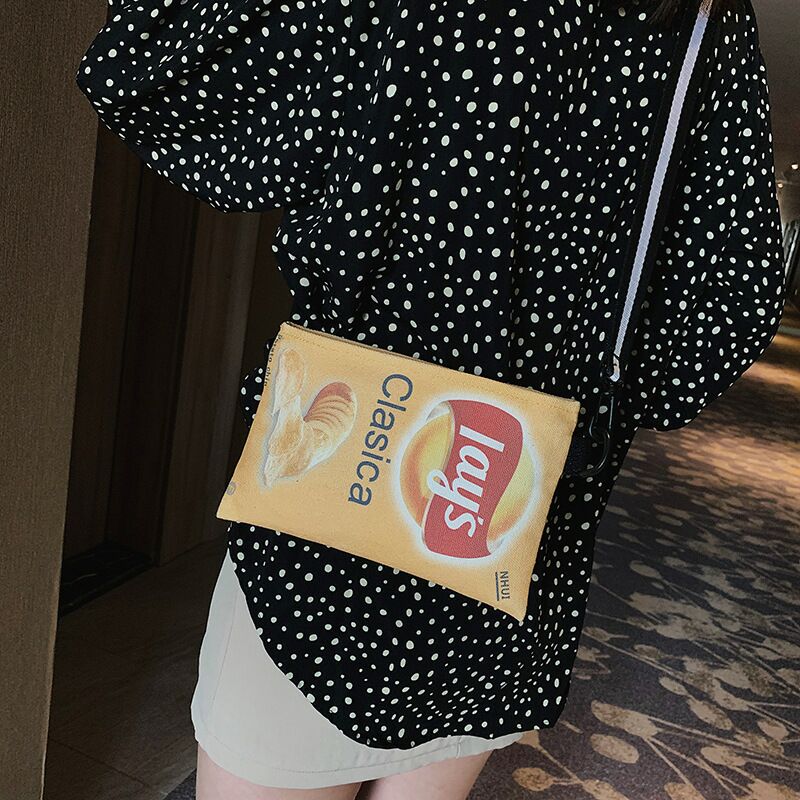 Cross border ins super hot personality potato chip bag one shoulder Cross bag wide strap canvas casual girls cartoon net red envelope Cross border ins super hot personality potato chip bag one shoulder Cross bag wide strap canvas casual girls cartoon net red envelope