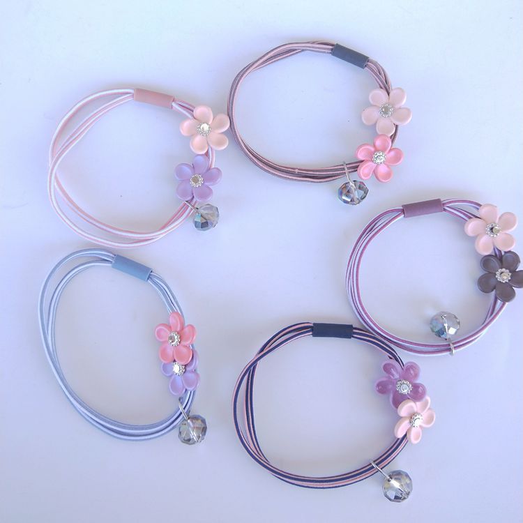 Korean Style Small Flower Crystal Head Rope 2-Strand Colorful Ropes Rubber Band Small Flower Head Rope 1 Yuan Rubber Band Headdress Gift Gift