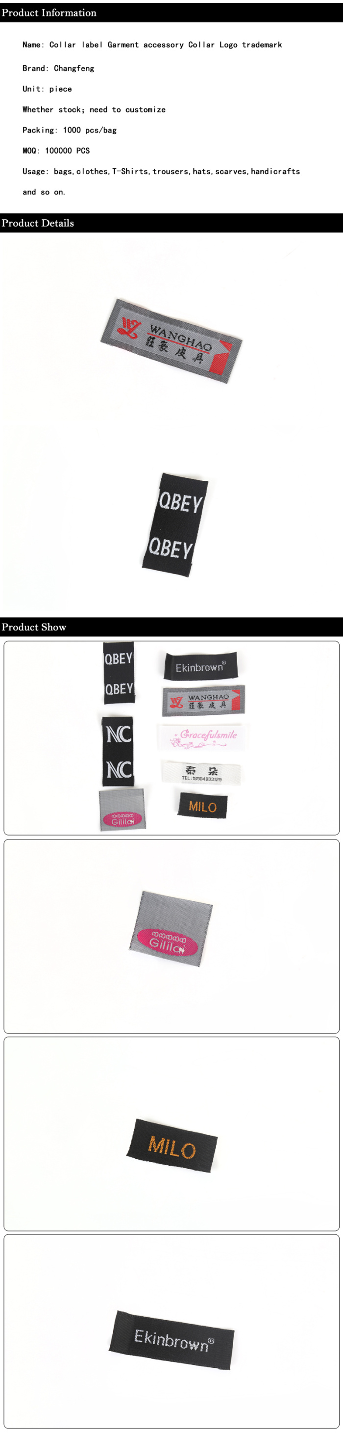 Collar label garment accessories collar Logo trademark Collar label garment accessories collar Logo trademark