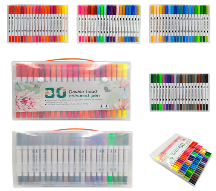 WaterBased DoubleHeaded Mark Watercolor Pens Set Color Hook Line Pen Painting Marking Pen Soft Head Pen